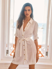 Kippa Linen-Blend Shirt Dress in White | L'AGENCE Women