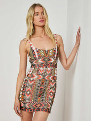 Inori Beaded Mini Dress in Coral Multi | L'AGENCE discount