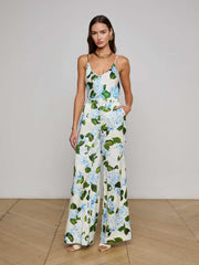 Pilar Pant in Ivory/Light Blue Large Hydrangea | L'AGENCE for sale