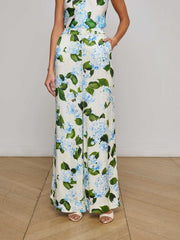 Pilar Pant in Ivory/Light Blue Large Hydrangea | L'AGENCE for sale