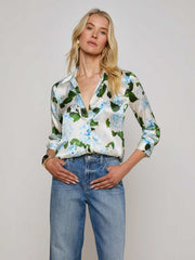 Dani Silk Blouse in Ivory/Light Blue Hydrangea | L'AGENCE online