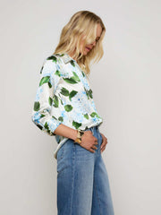 Dani Silk Blouse in Ivory/Light Blue Hydrangea | L'AGENCE online
