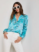 Tyler Silk Blouse in Multi Turquoise Stone | L'AGENCE discount