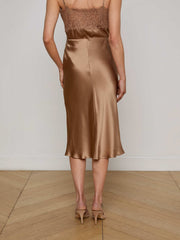 Perin Silk Midi Skirt in Dark Cappuccino | L'AGENCE for sale