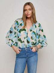 Teagan Blouse in Ivory/Light Blue Hydrangea | L'AGENCE near me