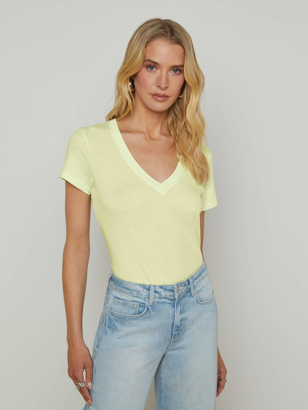 Becca Cotton V-Neck Tee in Pale Daffodil | L'AGENCE Women
