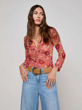 Indiana Mesh Blouse in Light Coral Multi Western Rose Print | L'AGENCE US