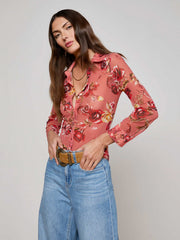 Indiana Mesh Blouse in Light Coral Multi Western Rose Print | L'AGENCE US