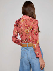 Indiana Mesh Blouse in Light Coral Multi Western Rose Print | L'AGENCE US