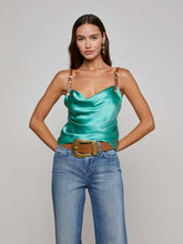 Lux Silk Buckle-Strap Camisole in Sage Lagoon | L'AGENCE Women