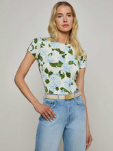 Ressi Fitted Tee in Ivory/Light Blue Hydrangea | L'AGENCE discount