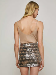 Leroy Sequin Mini Skirt in Silver/Clear Sequins | L'AGENCE online