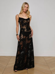 Bettie Lace Maxi Dress in Black | L'AGENCE US