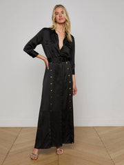 Uriah Satin Maxi Shirt Dress in Black | L'AGENCE discount