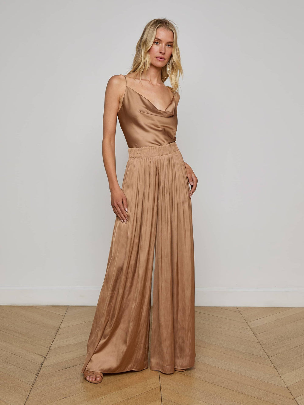 Haylo Satin Pant in Ginger Snap | L'AGENCE online