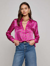 Tyler Silk Blouse in Fuchsia/Turquoise Southwestern Geo | L'AGENCE sale