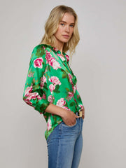 Dani Silk Blouse in Green Multi Santa Fe Rose | L'AGENCE US