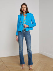 Brooke Tweed Blazer in Dresden Blue/Gold Chain | L'AGENCE Women