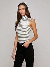 Rosie Mock-Neck Tank in Black/Ivory Stripe | L'AGENCE for sale