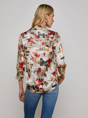 Dani Silk Blouse in Multi Butterfly Rose Newspaper | L'AGENCE online