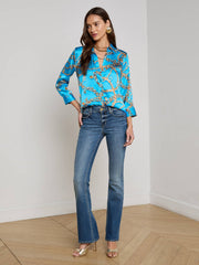 Dani Silk Blouse in Dresden Blue/Gold Multi Southwest Chain | L'AGENCE online