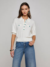 Masaki Cropped Sweater in White/Turquoise | L'AGENCE near me