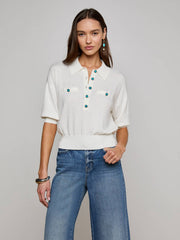Masaki Cropped Sweater in White/Turquoise | L'AGENCE near me