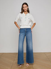 Masaki Cropped Sweater in White/Turquoise | L'AGENCE near me