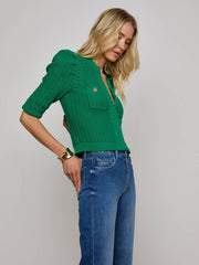 Delilah Cropped Cardigan in Kelly Green/Gold Knot | L'AGENCE sale