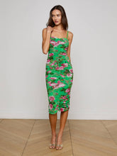 Caprice Midi Dress in Green Multi Large Santa Fe Rose | L'AGENCE online