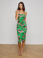 Caprice Midi Dress in Green Multi Large Santa Fe Rose | L'AGENCE online