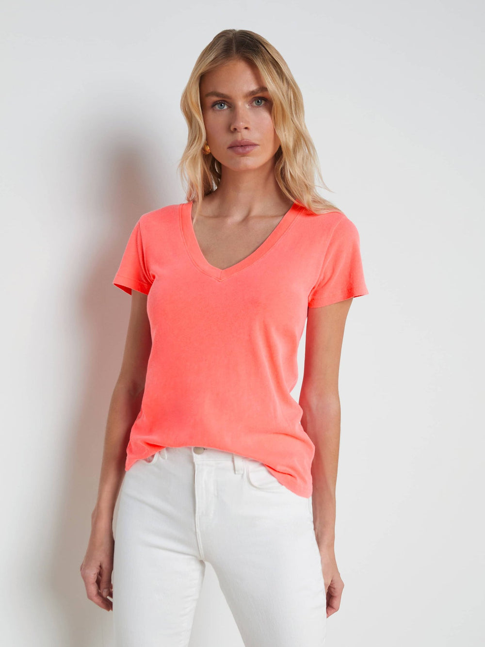 Becca Cotton V-Neck Tee in Coral | L'AGENCE sale