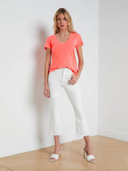 Becca Cotton V-Neck Tee in Coral | L'AGENCE sale