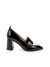 Mallory Leather Block-Heel Loafer in Black/White Patent | L'AGENCE Women