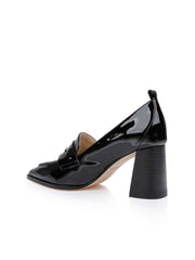 Mallory Leather Block-Heel Loafer in Black/White Patent | L'AGENCE Women