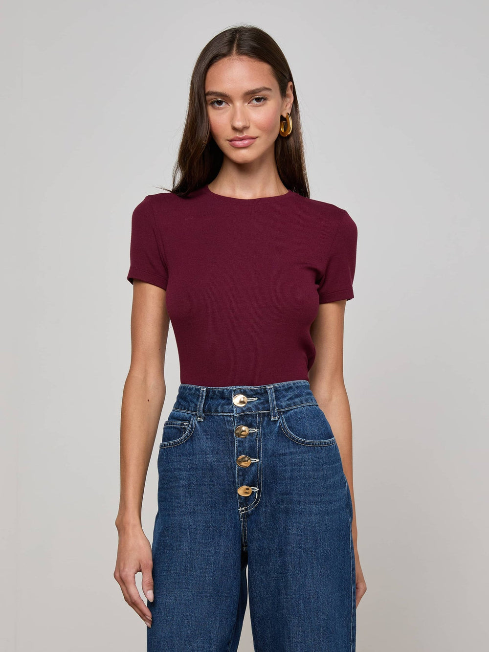 Ressi Fitted Tee in Dark Port | L'AGENCE Women