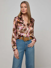 Tyler Silk Blouse in Brown/Pink Multi Small Abstract Paisley | L'AGENCE for sale