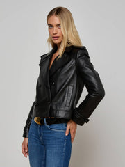 Xoey Cropped Leather Trench Coat in Black | L'AGENCE near me