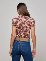 Ressi Fitted Tee in Brown/Pink Multi Abstract Paisley | L'AGENCE US