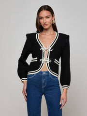 Kaito Cropped Cardigan in Black/Ivory | L'AGENCE US