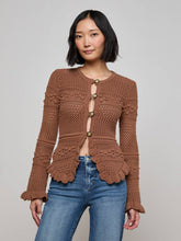 Kiva Knit Cardigan in Dark Cinnamon Swirl/Gold | L'AGENCE for sale