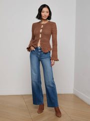 Kiva Knit Cardigan in Dark Cinnamon Swirl/Gold | L'AGENCE for sale