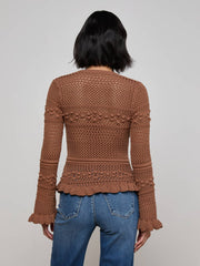 Kiva Knit Cardigan in Dark Cinnamon Swirl/Gold | L'AGENCE for sale