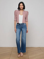 Delilah Cropped Cardigan in Light Mauve/Gold | L'AGENCE sale