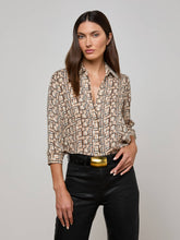 Nina Silk Blouse in Ecru Multi Large Geo Print | L'AGENCE online