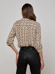 Nina Silk Blouse in Ecru Multi Large Geo Print | L'AGENCE online