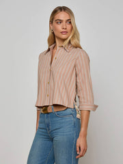 Fawn Western Card Print Shirt in Fawn Stripe/Tan Multi Western Cards | L'AGENCE discount
