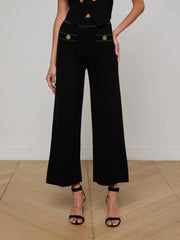 Madrid Wide Leg Knit Pant in Black/Gold | L'AGENCE discount
