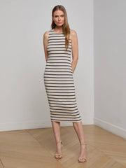 Nura Midi Tank Dress in Oat/Navy Stripe | L'AGENCE sale