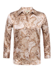 Dani Silk Blouse in Toasted Almond Lace Print | L'AGENCE near me